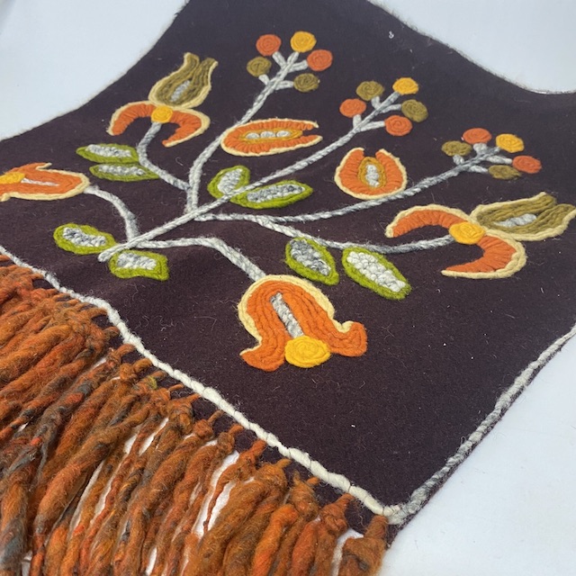 WALL HANGING, Brown Orange Embroidered Flowers